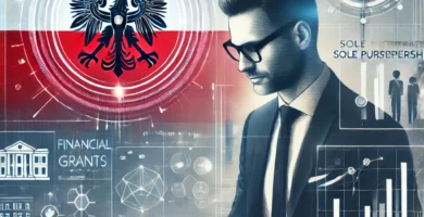 OBRAZEK mężczyzny sprawdzającego dokumenty, za nim widać polską flagę