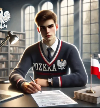 Zdjęcie młodego studenta wypełniającego wniosek o stypendium w bibliotece.