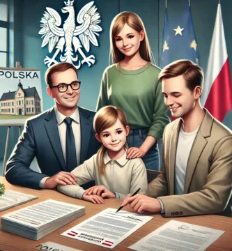 Zdjęcie rodziny podpisującej wniosek o dotację w biurze przetwarzającym w Polsce