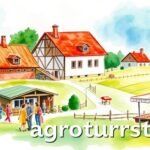 Obraz w stylu płótna przedstawiający farmę z rodzinami