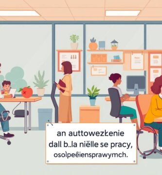 Rysunek przedstawiający grupę osób w urzędzie pracy