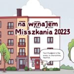 Komiksowy obraz kompleksu apartamentowego obok tytułu artykułu w kolorze niebieskim