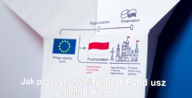 Obraz liścia z symbolem Unii Europejskiej i flagą Polski wraz z informacją o dotacjach