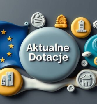 Obraz przedstawiający tytuł artykułu w okręgu, obok flagi Unii Europejskiej i symboli pieniędzy.