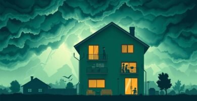 Obraz domu na jasnoniebieskim tle na płótnie