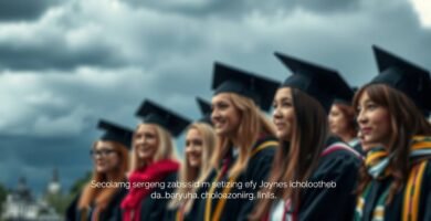 Zdjęcie grupy studentów na uroczystości ukończenia szkoły z rozmytym tłem