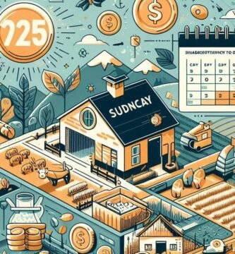 Rysunek przedstawiający gospodarstwo rolne z wieloma elementami operacyjnymi obok tytułu artykułu.