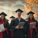 Zdjęcie grupy studentów kończących studia na tle uniwersytetu