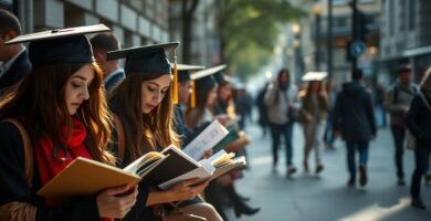 Zdjęcie przedstawiające dwóch uczniów z książkami na ulicy