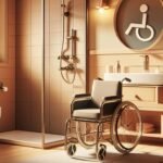 Zdjęcie wnętrza łazienki z toaletą dostosowaną do osoby poruszającej się na wózku inwalidzkim