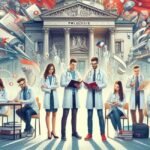 Zdjęcie grupy lekarzy na tle budynku rządowego