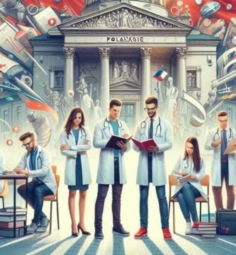 Zdjęcie grupy lekarzy na tle budynku rządowego